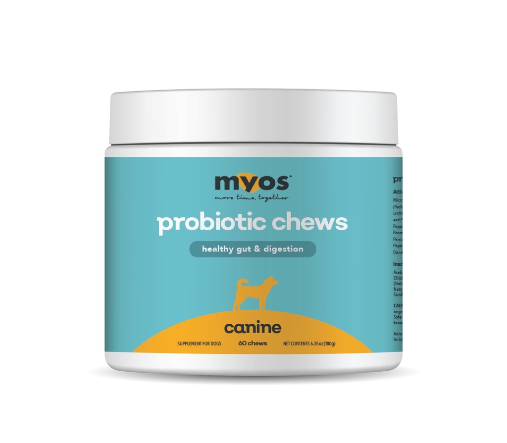 개를위한 MYOS Probiotic Chew - 매일 소화 지원, 완전한 Gut 건강을 촉진, 보조 소화, 영양 흡수 강화, 건강한 발판 지원 - 올인원 Chewable 보충