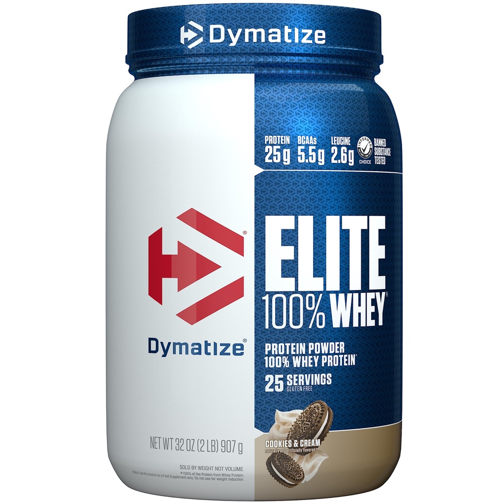 엘리트 100 % Whey Protein Powder, 쿠키 및 크림, 25g의 단백질, 5.5g BCAAs, 140 Cal 미만. 글루텐 무료, 3g Carb, 2g Sugar, 3g Fat (25 서빙)