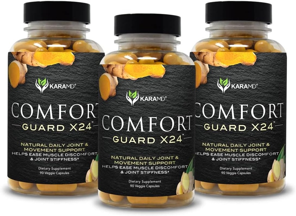KaraMD 컴포트 가드 X24 | 조인트 & 운동 지원 보충교재 | Turmeric Curcumin, Boswellia & Ginger | Ease Muscle Discomfort & Joint Stiffness | Non-GMO, Gluten Free & Vegan Friendly (3 팩)