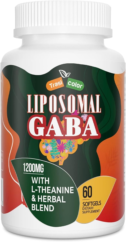 L-Theanine를 가진 Liposomal GABA는 1200mg를 보충합니다 - Ashwagandha, Chamomile, 남성과 여자를 위한 Tart Cherry 초본 보충교재, 60 Softgels를 가진 높은 흡수 GABA Complex