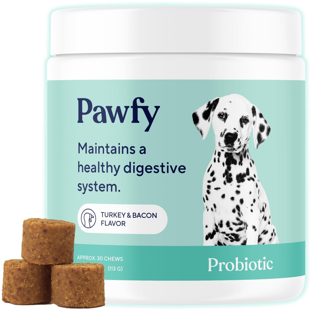 개에 대한 Pawfy Probiotics | 보조 건강 지원, 작은 용 설사, 큰 개 | 개량 Gut 건강 | 안티 효모 보충제 | 피부 건강 계절 알레르기 지원 - 30 Chews (Bacon)