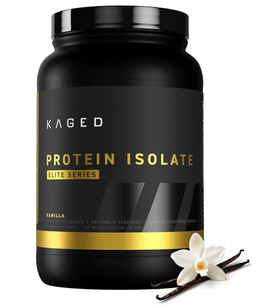 Kaged Whey Protein Isolate Elite Powder | 바닐라 | Whey, Casein, & Milk Protein Blend | 포스트 운동 회복 음료 | 지원 근육 건물 | 남성용 보충제 | 2 파운드