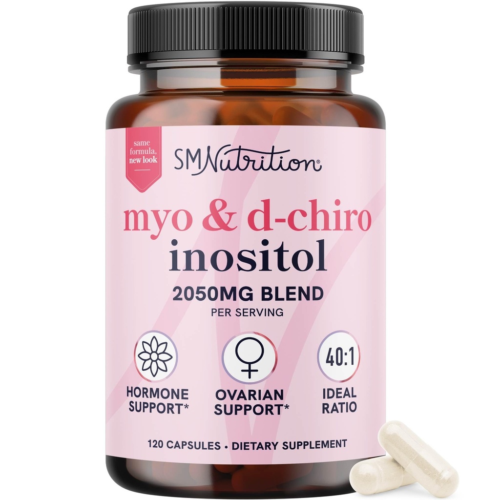 여성 호르몬 균형을위한 Myo-Inositol & D-Chiro Inositol | 불임, 오바리 건강 및 사이클 지원 | 이상 40:1 비율, Myoinositol 2000mg & D Chiro 50mg | 오바리 지원 비타민 | 120 Ct.