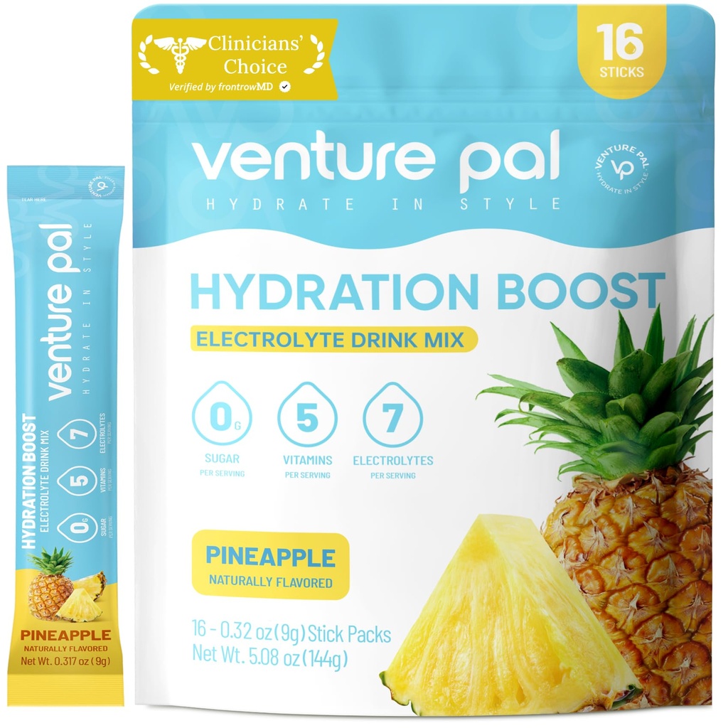 벤처 Pal Sugar Free Electrolyte Powder Packets - Rapid Hydration & Party Recovery 용 액체 일일 IV 음료 믹스 | 5 비타민 & 7 일 전동| Keto Friendly | Non-GMO | 인증 Vegan | 16 스틱