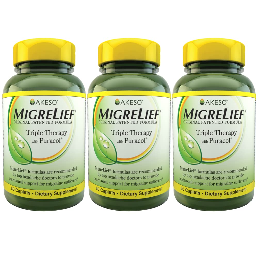 Puracol를 가진 MigreLief 본래 공식 세겹 치료, 60의 조사 (3의 포장)