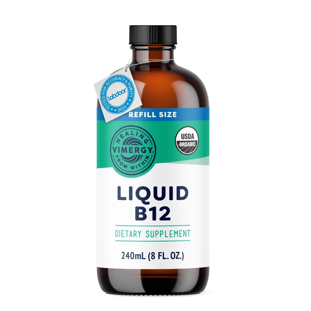 Vimergy 액체 B12 리필 – 빠른 흡수 뇌 지원 – 에너지 지원 보충 – USDA 인증 유기, Vegan, 비 GMO – 240 서빙 (240 mL)
