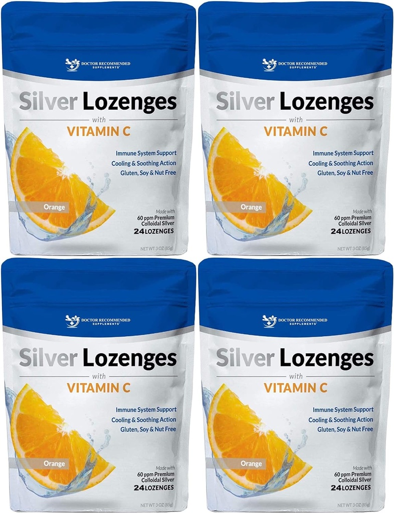 은 Lozenges 비타민 C - 프리미엄 나노 실버 60 PPM 콜로이드 실버, 유기 꿀 및 비타민 C 미네랄 보충은 면역 체계, Soothe Cough & Throat - 4 팩