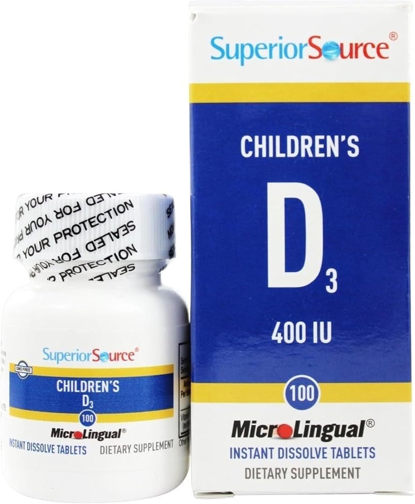 우량한 근원 아이들의 비타민 D3 400 IU - 이, 뼈 & 아이를 위한 면역 지원 보충교재 - 비 GMO - 100 MicroLingual Dissolvable 정제