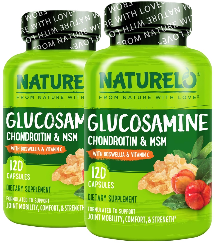 Boswellia와 비타민 C를 가진 NATURELO 글루코사민 Chondroitin MSM - 합동 안락, Mobility 및 힘 - 120의 캡슐 (포장 2)를 위한 보충교재
