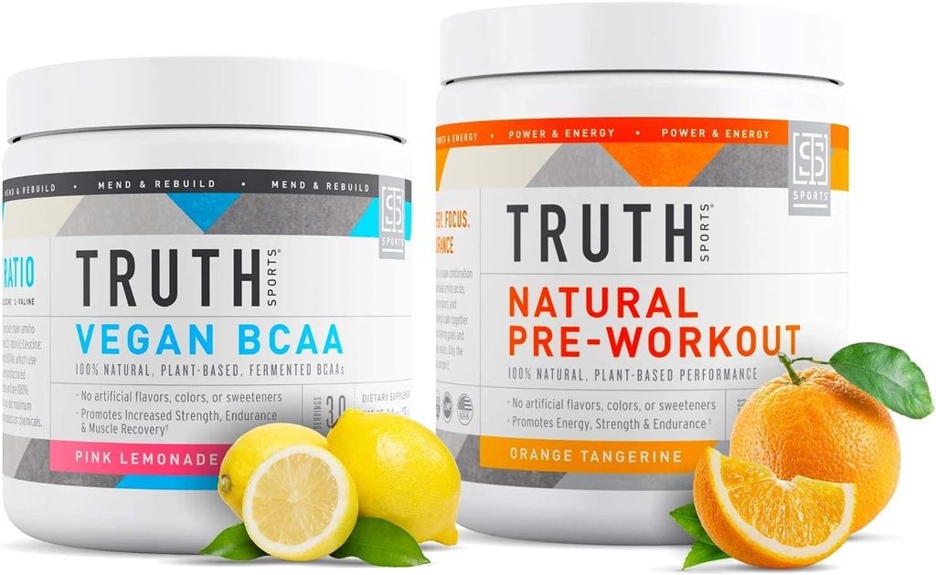 진실한 영양 자연적인 Athlete 운동 더미 - Vegan BCAA (Pink Lemonade) + 자연적인 Preworkout (오렌지 Tangerine)