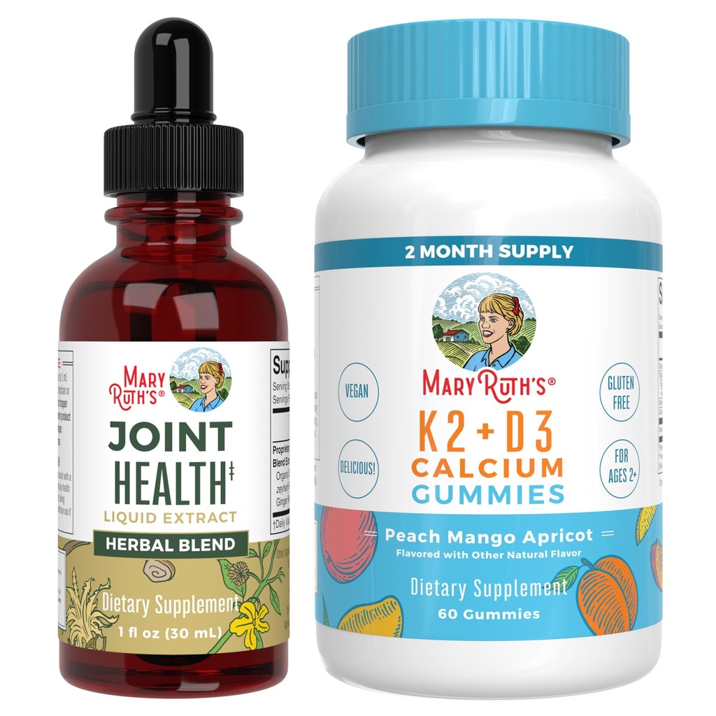 MaryRuth Organics Joint Health Liquid Drops & Vitamin K2+D3 Gummies (Peach Mango 및 Apricot) | 라벨 프로젝트 인증 | 칼슘, 관절 및 뼈 지원 비타민 | Vegan, Non-GMO, 글루텐 프리