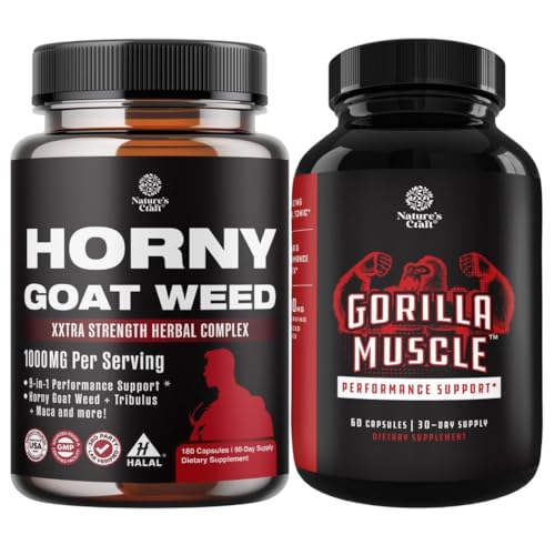 Horny Goat의 번들은 Black Maca Root, Tongkat Ali, Saw Palmetto & Panax Ginseng Extract for Stamina & Energy and Extra Strength Testosterone Booster - 남성용 근육 확대 보충