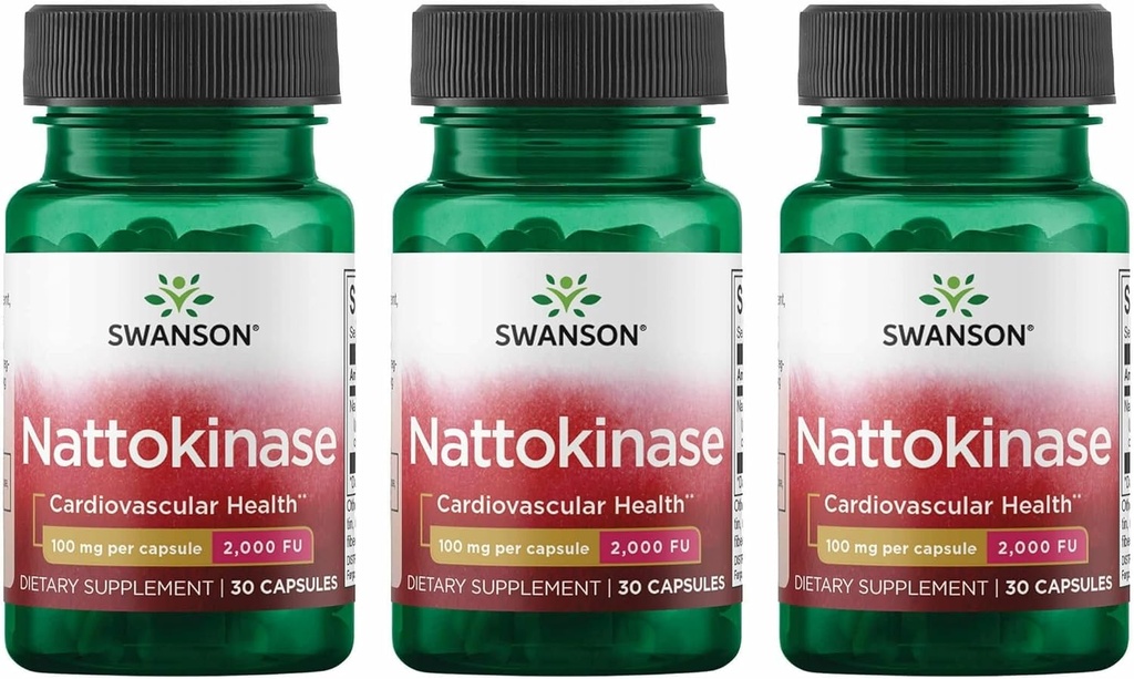 Swanson Nattokinase 2000 Fibrinolytic 단위 100 밀리그램 30 캡슐 효소 (3 팩)