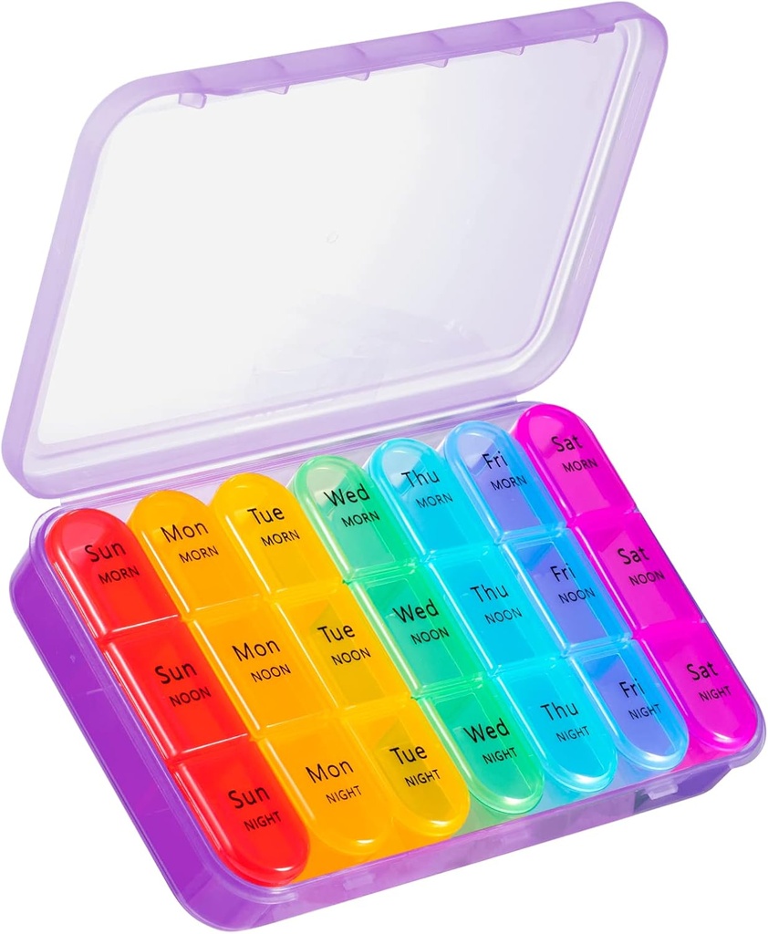 ASprink Pill 주최자 3 시간, 21 Compartment Travel Pill 주최자가있는 대형 알약 케이스, 비타민, 약을 잡아