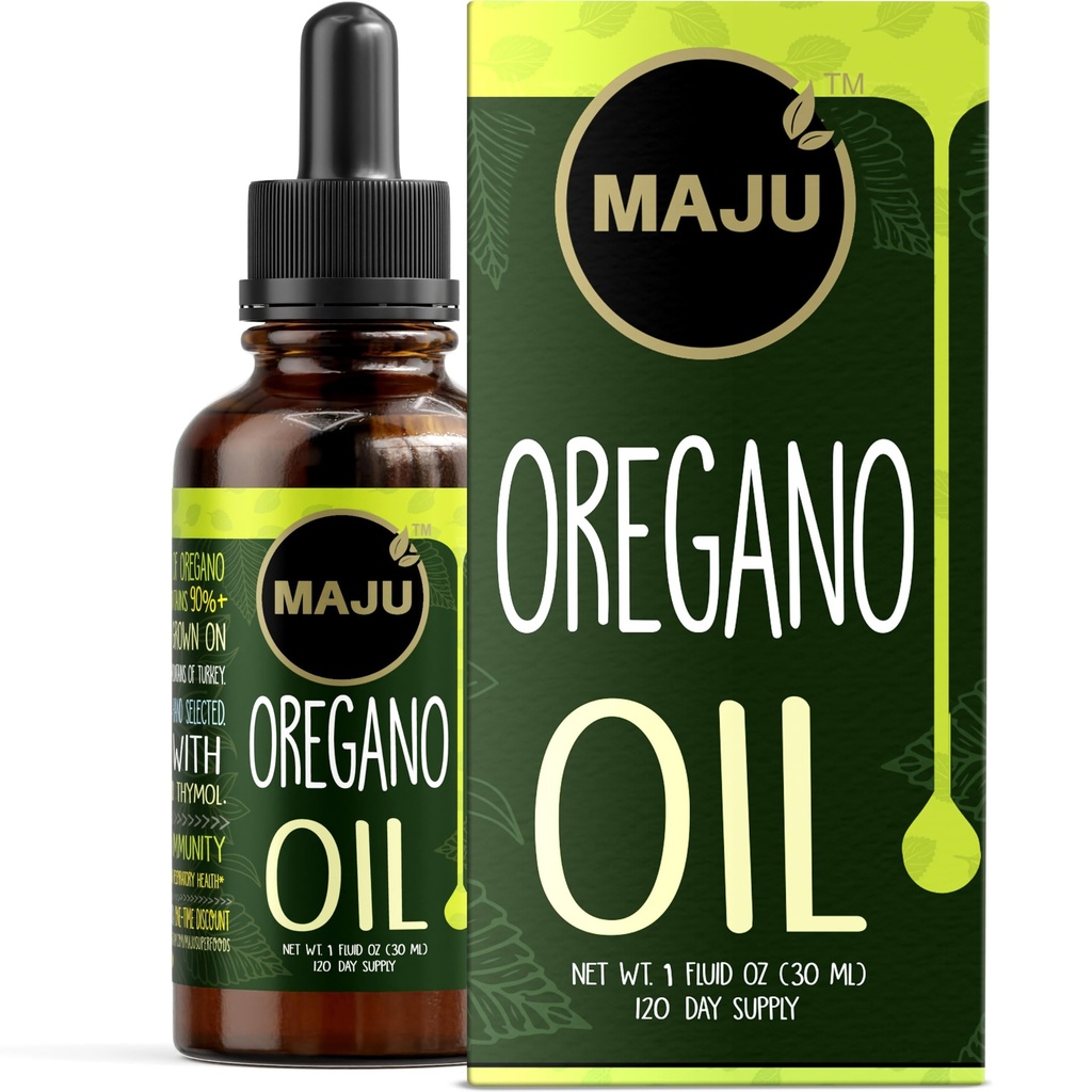 Maju Superfoods Oregano Oil Drops, Potent 90 % + Carvacrol (1 fl Oz) Oregano 액체, Aceite de Oregano, Immune 및 Seasonal 지원 야생 지중해 정유