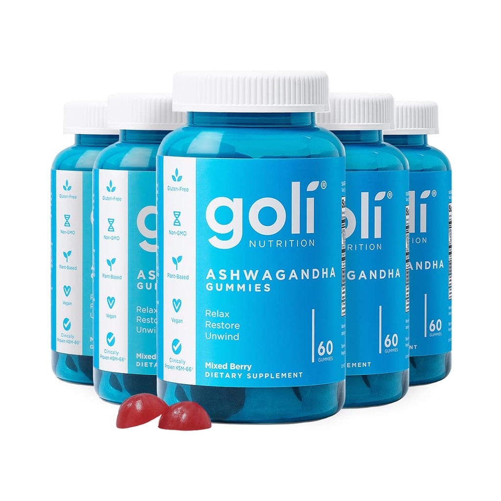 Goli Ashwagandha & Vitamin D Gummy - 300 Count - 혼합 Berry, KSM-66, Vegan, Plant based, Non-GMO, 글루텐 프리 & 젤라틴 무료 휴식. 관련 기사 Unwind, 5 팩