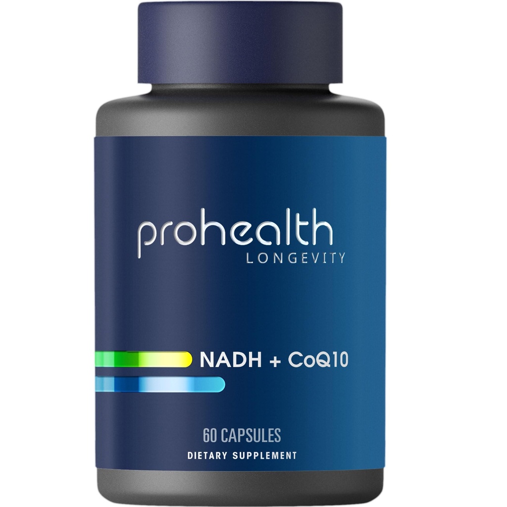 ProHealth NADH + CoQ10 - 부스트 NAD + | 60 일 공급 | 순수한 NADH 25 mg, CoQ10 100 mg | 60 산성 방지 캡슐 | 에너지 | 초점 | ATP 생산