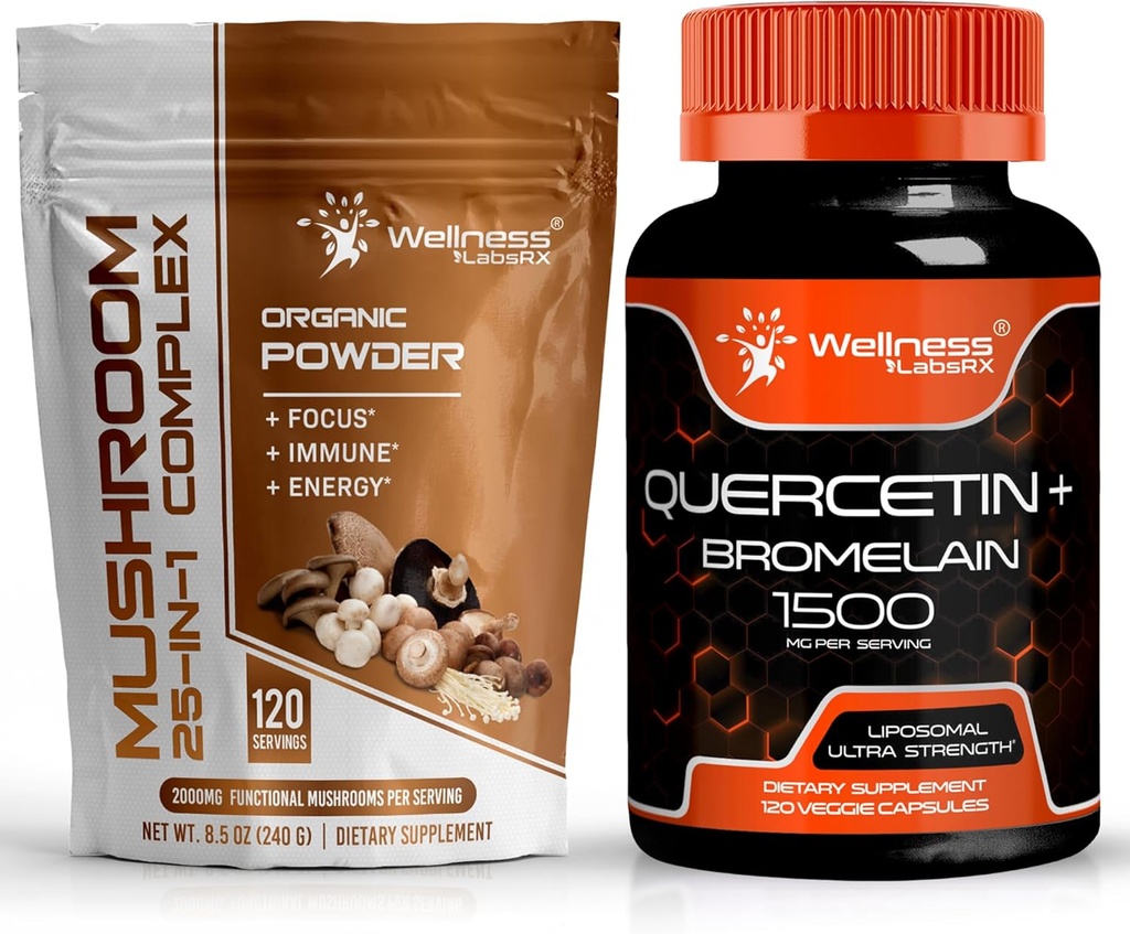 WELLNESS LABSRX 버섯 분말 2000mg - Bromelain 보충교재를 가진 Quercetin - 1500mg