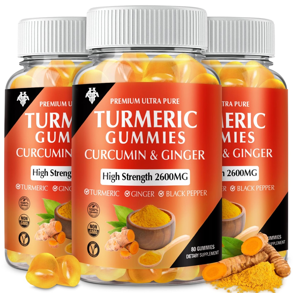 심황 쿠르쿠민 Gummies (3 팩) - 심황 쿠르쿠민 보충 교재 - 면역 근육 지원 건강한 피부 - Vegan, 글루텐 무료, 낮은 설탕 - 성인을 위해