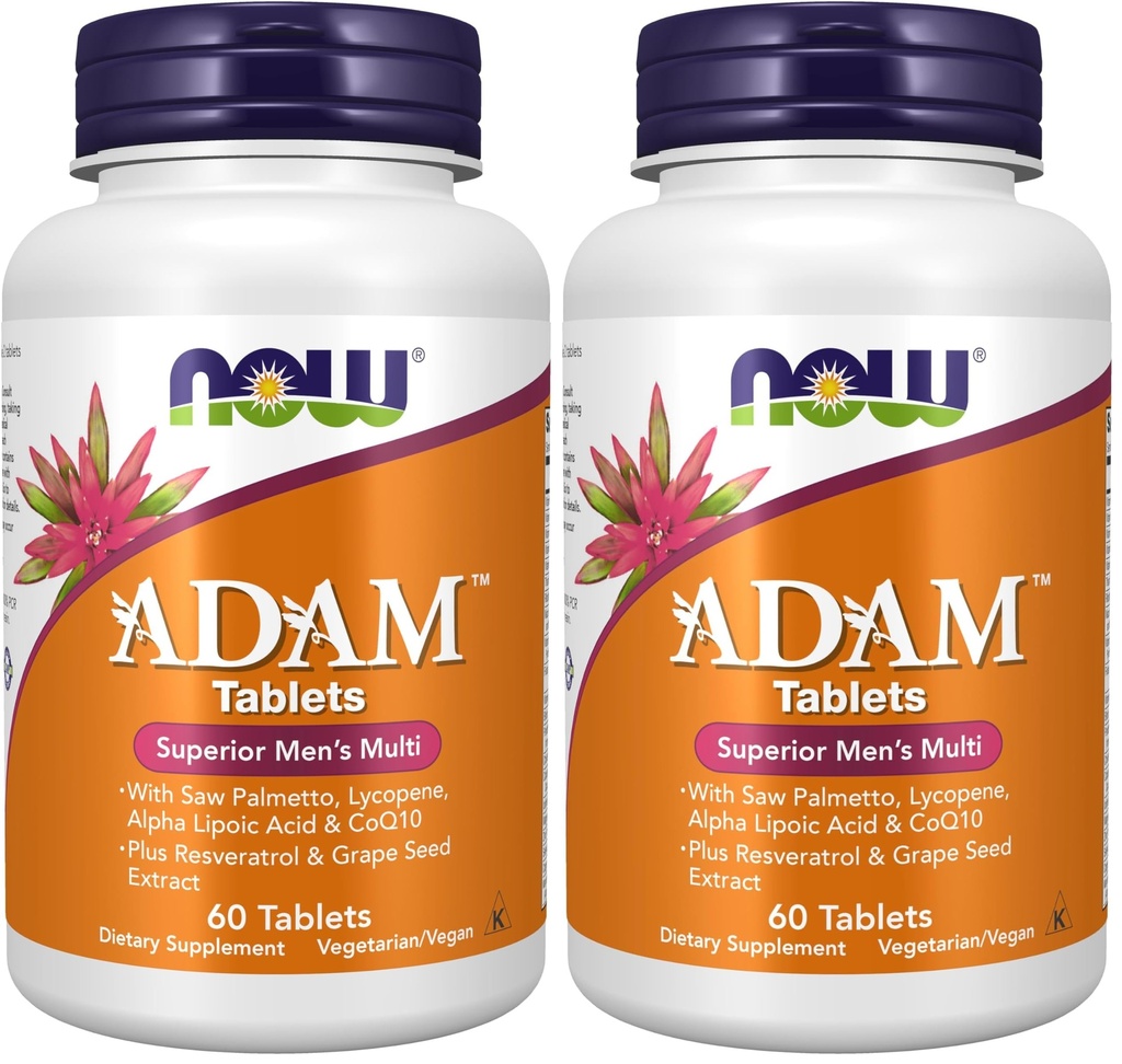 지금 보충 교재, ADAMTM 남자의 Multivitamin는 톱 Palmetto, Lycopene, 알파 Lipoic 산 및 CoQ10, 플러스 자연적인 Resveratrol & 포도씨 추출물, 60의 정제 (포장의 2)를 가진다