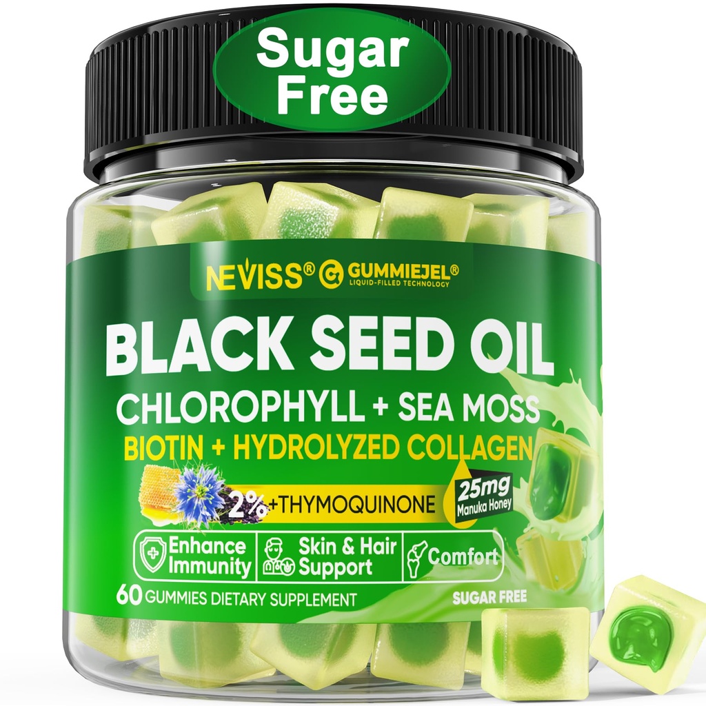 까만씨 기름 Gummies, Chlorophyll & 바다 Moss 보충교재 500mg의 피부, 머리 & 못, Vit E, C, 전반적인 건강을 위한 아연을 위한 Hydrolyzed 교원질을 가진 Biotin 500mcg, 높은 흡수