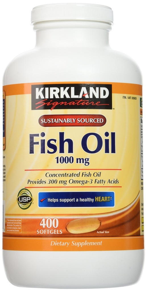 Kirkland Signature 자연적인 물고기 기름은 Omega-3 지방산과 농축합니다 - 400 Softgels (2의 포장)