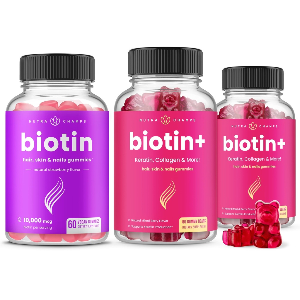 NutraChamps 머리를위한 Biotin 번들, 피부 및 손톱. Biotin & Biotin+에 대하여