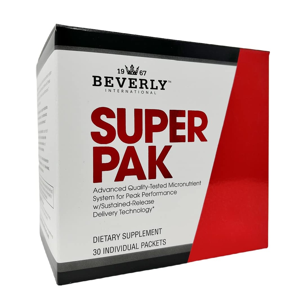 베벌리 인터내셔널 슈퍼 Pak. 30 팩. 고순도 Multivitamin, 에너지, 성능, 면역 체계 건강을 위한 매일 팩. 1970년부터 Athletes, Active Men 및 Women에 대한 맞춤식.