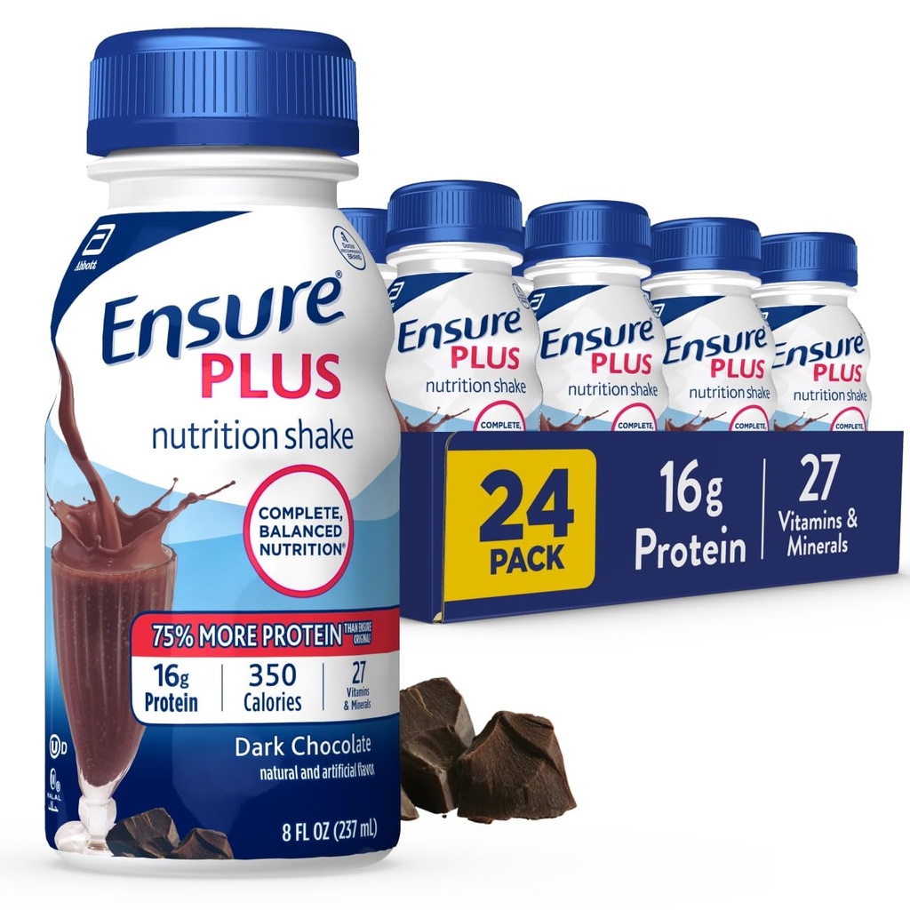 플러스 다크 초콜릿 영양 쉐이크 | 식사 교체 쉐이크 | 드링크 준비 | 16g Protein and 27 Vitamins and Minerals | 8 fl oz - 24 Pack