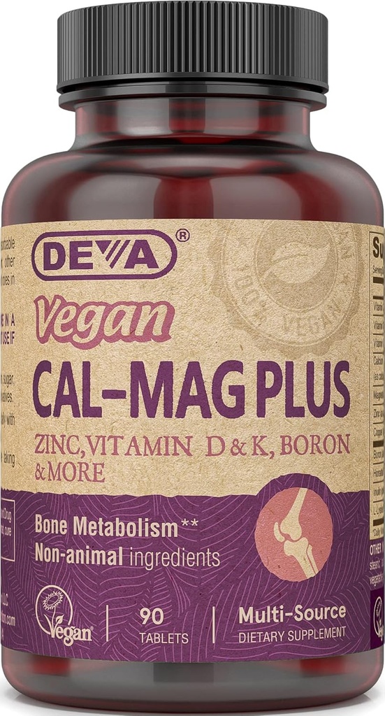DEVA Vegan Cal MAG Plus 칼슘, 마그네슘, 아연, 붕소, 비타민 C, D & K, 90 정제, 12 팩과 보충
