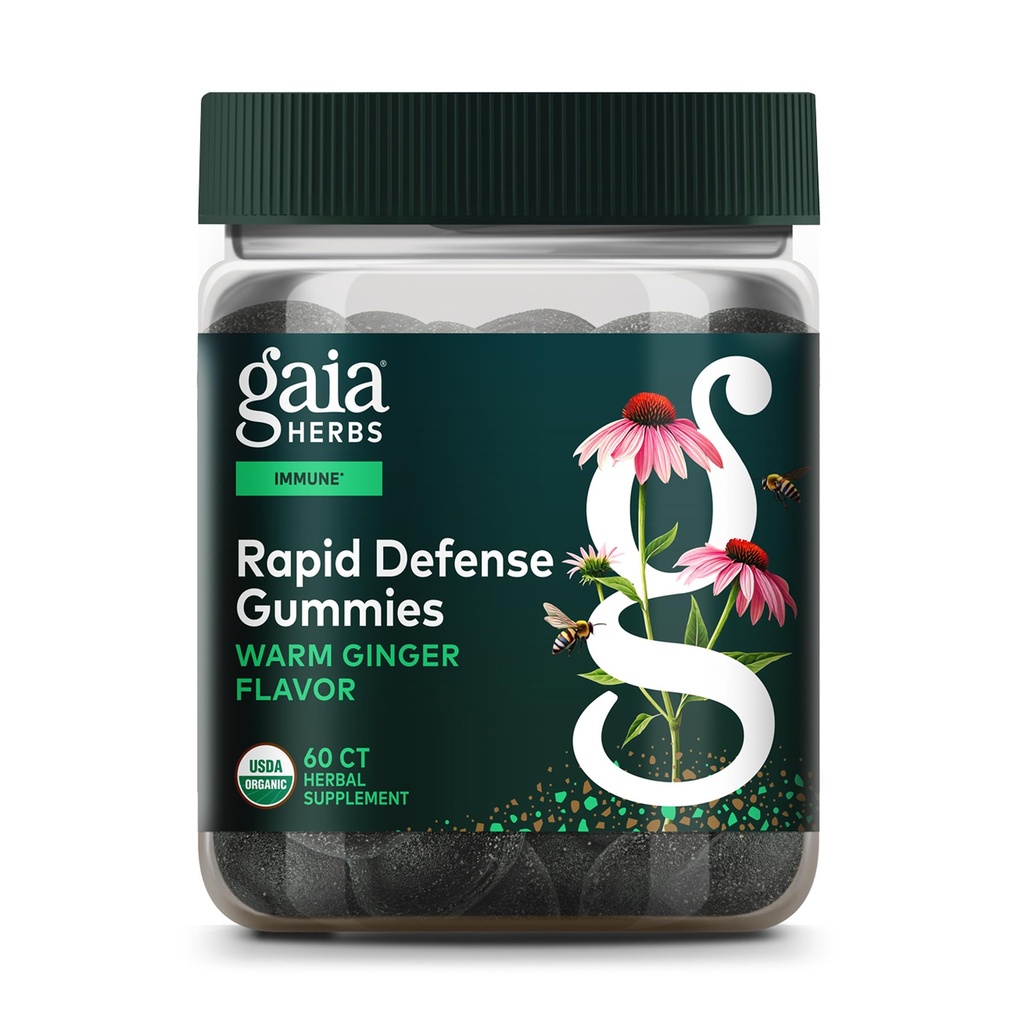 가이아 허브 유기 면역 급속 한 방어 Gummies - Propolis, Ginger 및 Echinacea와 함께 면역력을 지원 - 60 Vegan Gummies (30 일 공급)