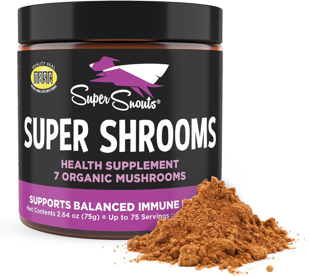 Super Snouts Super Shrooms Mushroom Immune Support Supplement for Dogs and Cat, 2.64 oz - 미국 유기농 비 GMO, 강한 면역성 면역력을 위한 면역 건강, 7 버섯 혼합 분말
