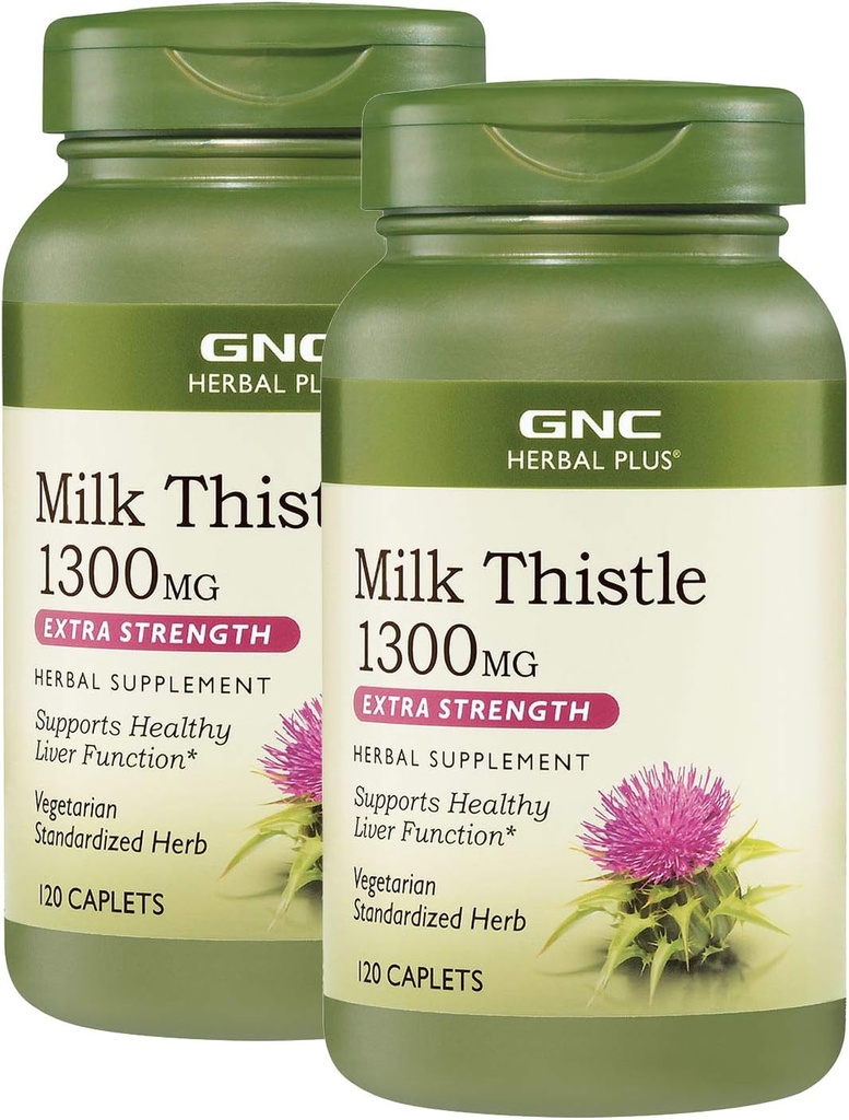 GNC 초본 플러스 우유 이틀 1300mg의 쌍둥이 팩, 병 당 120의 모자를 씌우는, 건강한 간기능을 지원합니다