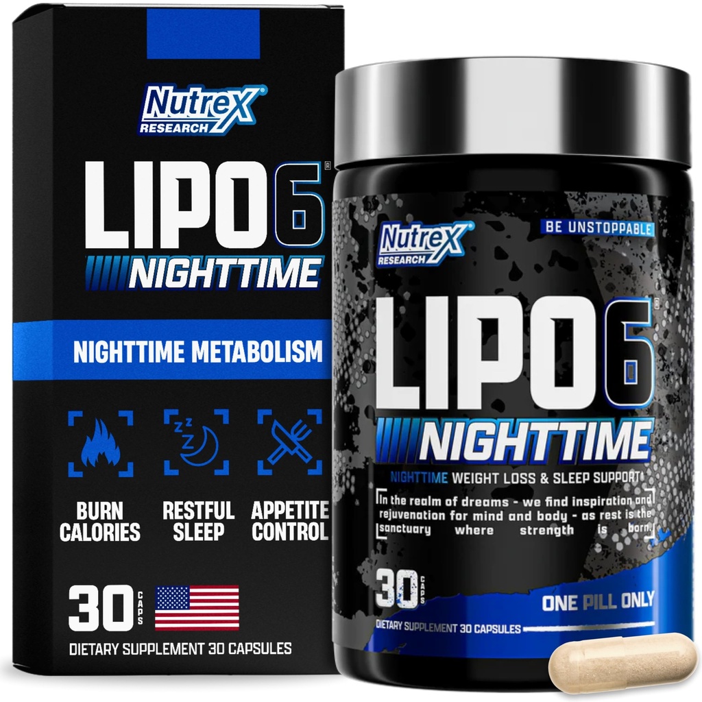 Nutrex Lipo 6 야간 뚱뚱한 가열기 | Melatonin Sleep Aid & Weight Loss Diet Pills for Men and Women | Night Time Metabolism Booster Appetite Suppressant | 30 서빙 (1)