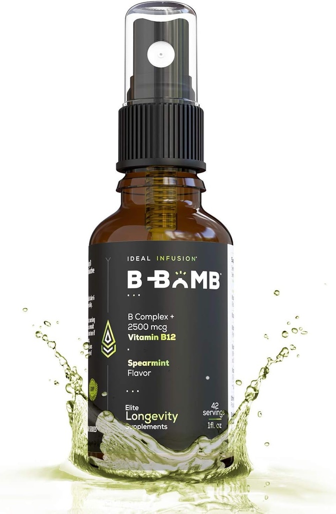 B-Bomb 비타민 B12 + B 복합 액체 스프레이 : Adenosylcobalamin을 가진 Methylcobalamin : 에너지 및 계류 지원, 설탕 - 무료, 채식주의자, 유기 염좌 풍미