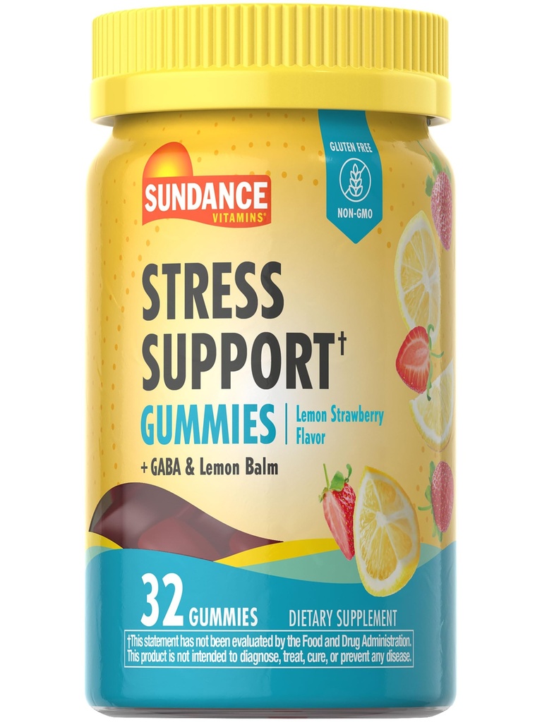 Sundance Stress Support Gummies | 32 Count | GABA와 Lemon Balm | 레몬 딸기 맛 | 비 GMO 및 글루텐 무료 보충