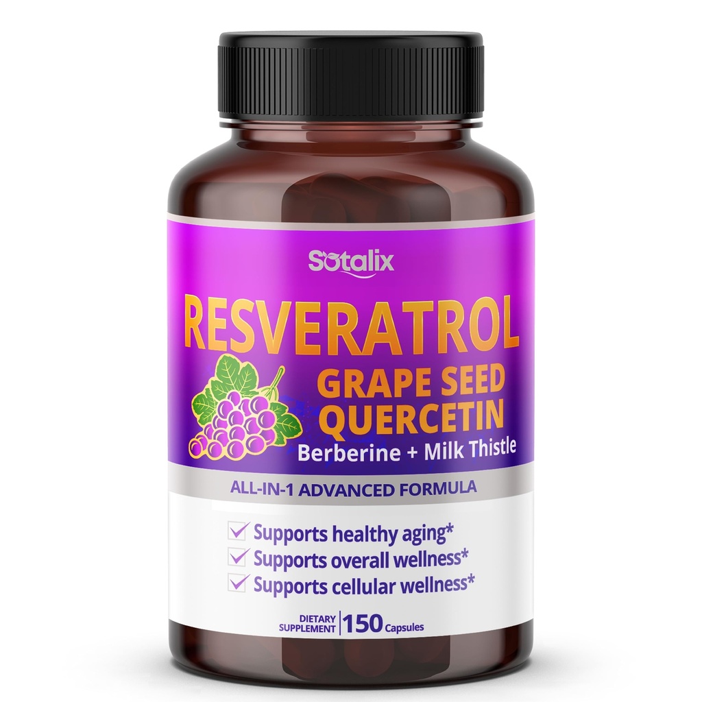 포도씨 + Quercetin Berberine + 우유 이틀 강력한 노화 방지를 가진 Resveratrol - 미국 만드는 & 시험되는 (150 일 공급 (1의 포장))