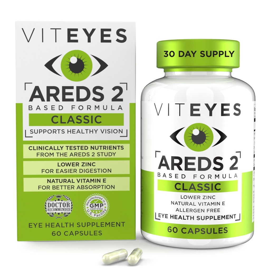 Viteyes는 2개의 눈 비타민, 고전적인 Macular 지원, 자연적인 비타민 E와 더불어 Allergen 자유로운 캡슐, 비타민 C, 아연, 구리, Lutein & Zeaxanthin, 미국, 60 Ct에서 제조되는 눈 의사