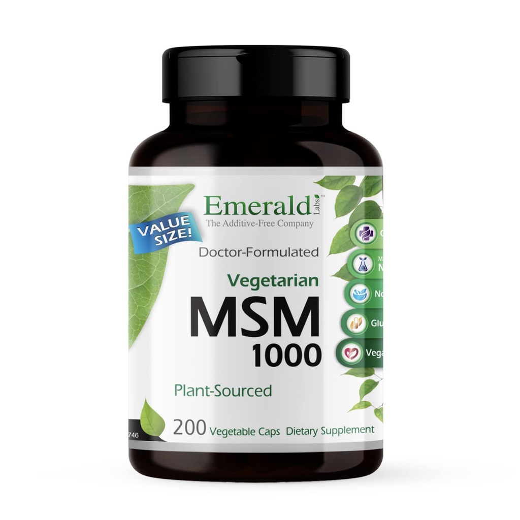 EMERALD LABS MSM 1000mg - 합동, 간결 & 면역 지원은 Methylsulfonylmethane를 가진 보충교재 - 글루텐 자유로운 & 첨가물 자유로운 - 200 식물성 캡슐 (100 일 공급까지)