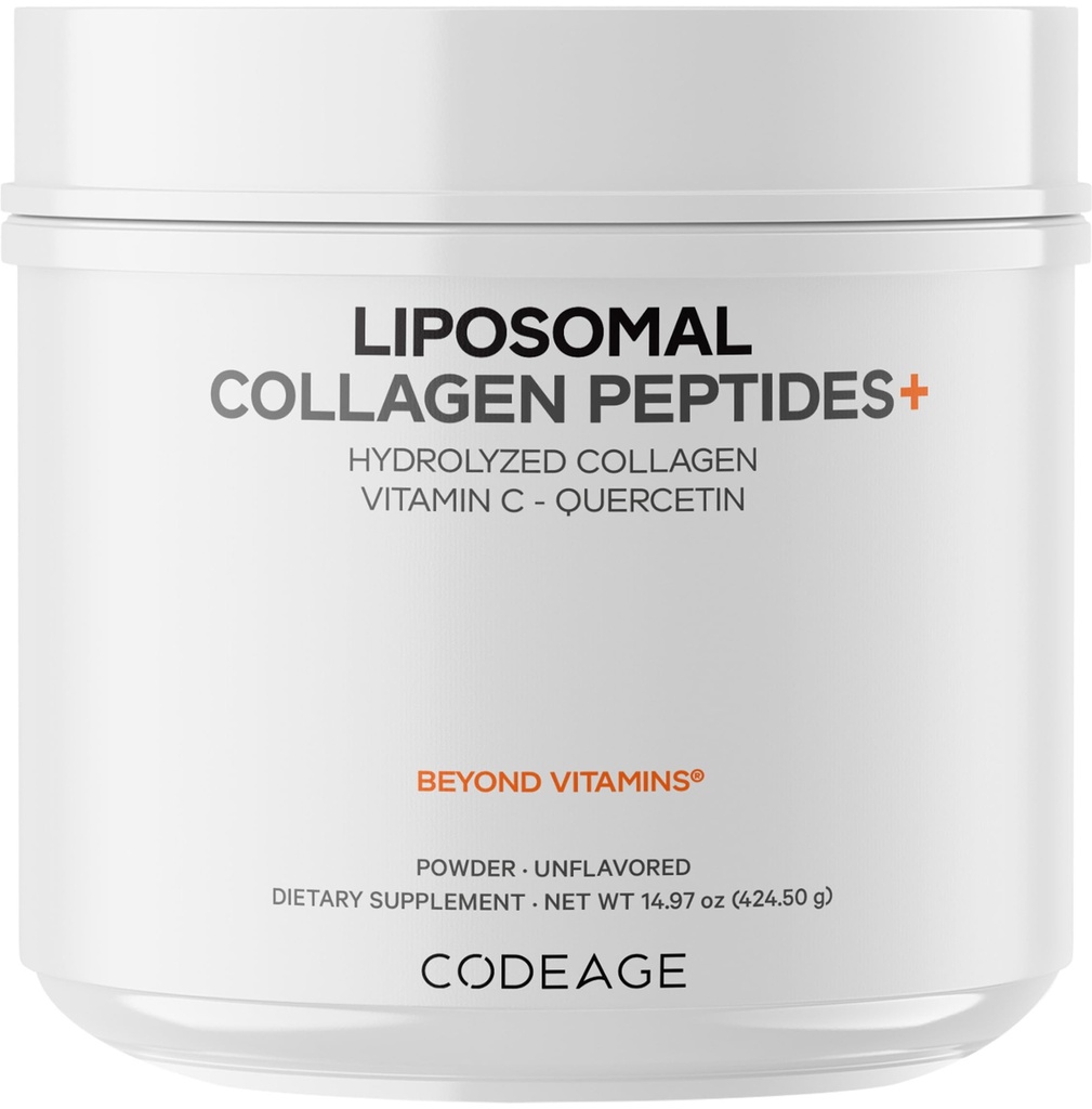 Codeage Liposomal 교원질 펩티드 분말 + 비타민 C & Quercetin의 Phospholipid Complex, 잔디 Fed Pasture Raised Hydrolyzed 교원질 유형 I & III 보충교재 올인원, Non-GMO, 14.97 oz