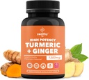 심황 + 생강 캡슐 1200mg | 관절 편안함, 염증 지원 및 소화 건강 * | 180 개 | Zealthy Life High Potency Turmeric Ginger Supplement | 1200mg