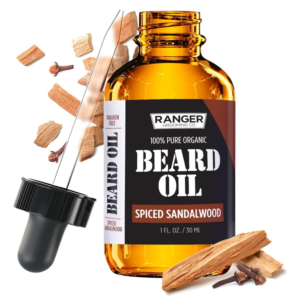 Leven Rose Spiced Sandalwood Beard Oil & Leave In 컨디셔너 by Ranger Grooming Co, 100% Groomed Beard, Mustache 및 Moisturized Skin 1 온스