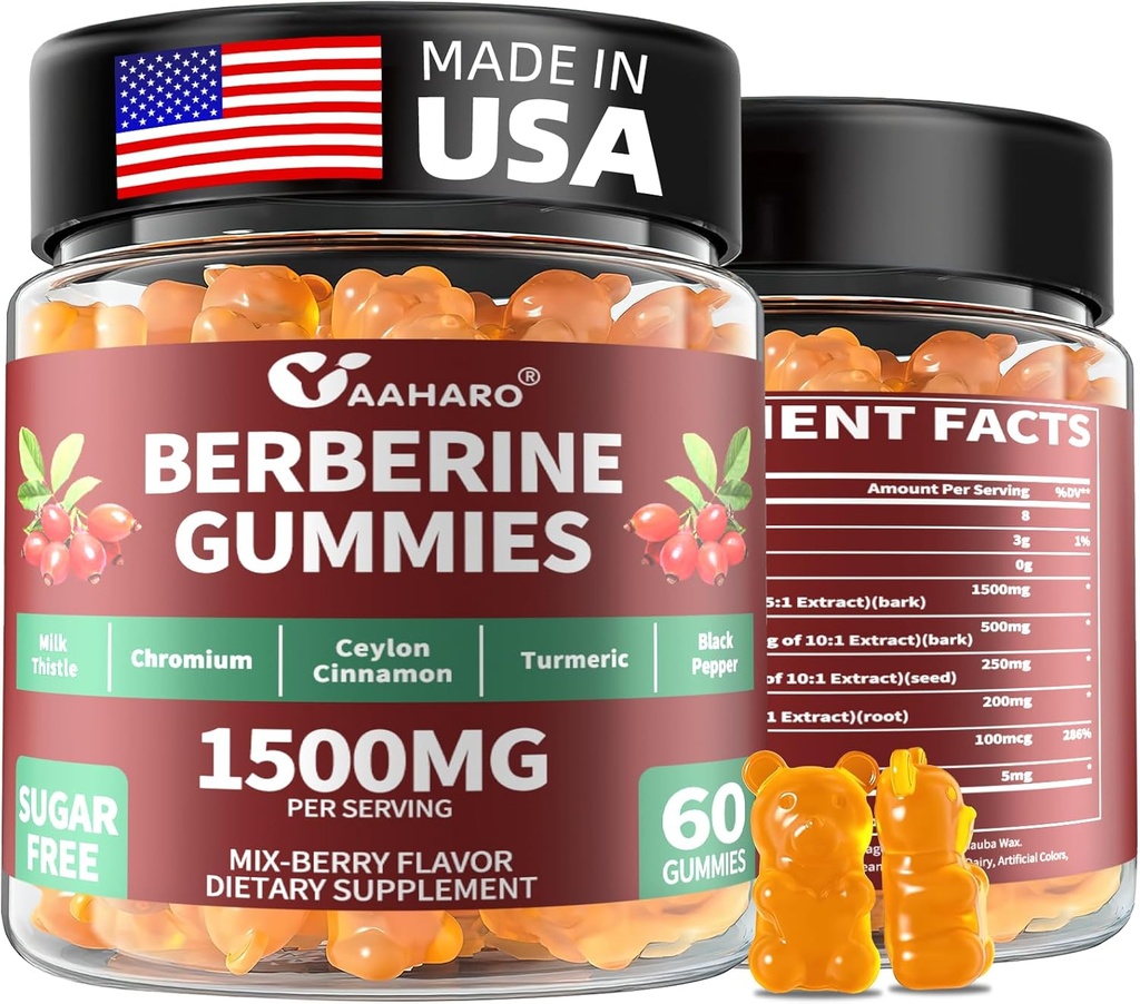 Ceylon Cinnamon Gummies와 Berberine - Chromium, Turmeric 및 Milk Thistle과 1500mg Berberine HCI 보충 - Immune 지원 - 여성 및 남성 - 60 설탕 무료 Gummies