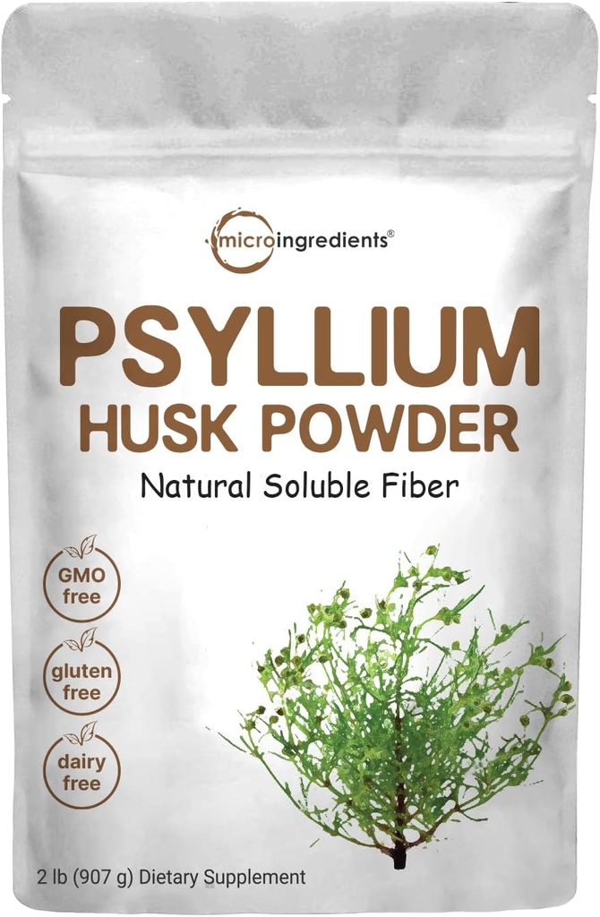 Micro Ingredients Psyllium Husk Powder, 2lbs (32oz) | 일일 수용성 섬유 보충 | 인도 원산지 | 천연 프리바이오틱스 및 프로바이오틱스 | 소화 건강 지원|Non-GMO, Keto Friendly, Vegan