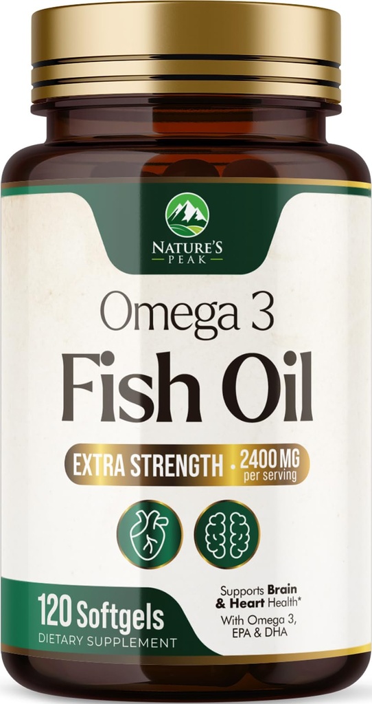 오메가 3 물고기 기름 2400 mg 보충교재, 지속적으로, 세 배 힘 Omega-3 보충교재 Softgels의 뇌 건강 지원, EPA & DHA 물고기 기름 지방산 보충교재, 글루텐 & GMO는, 120 Softgels 해방합니다