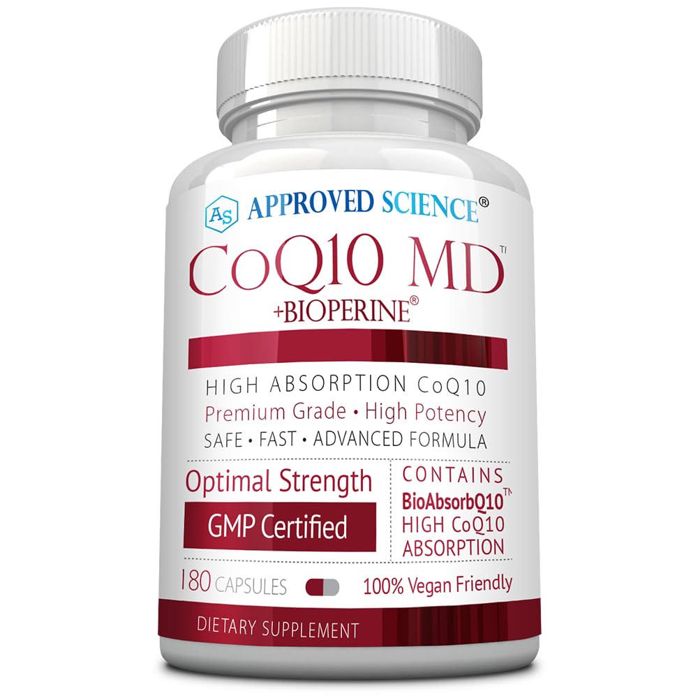 승인 된 과학 ® CoQ10 MD - 추가 강도 300mg 순수 CoQ10 빠른 흡수를위한 Bioperine® - 최적의 지원 - 3 개월 공급