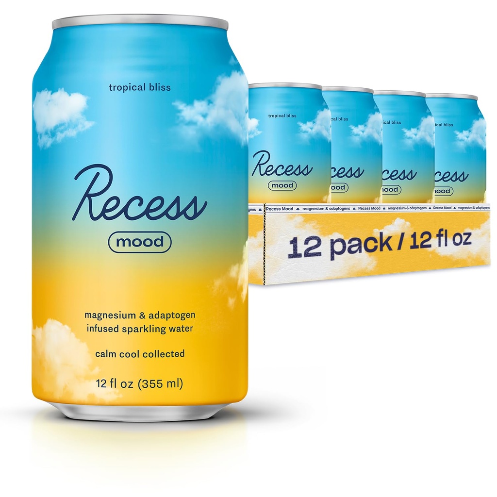 Recess Mood Magnesium & Adaptogen 음료, 휴식 음료, 12 Ounce (Tropical Bliss, 12 팩)