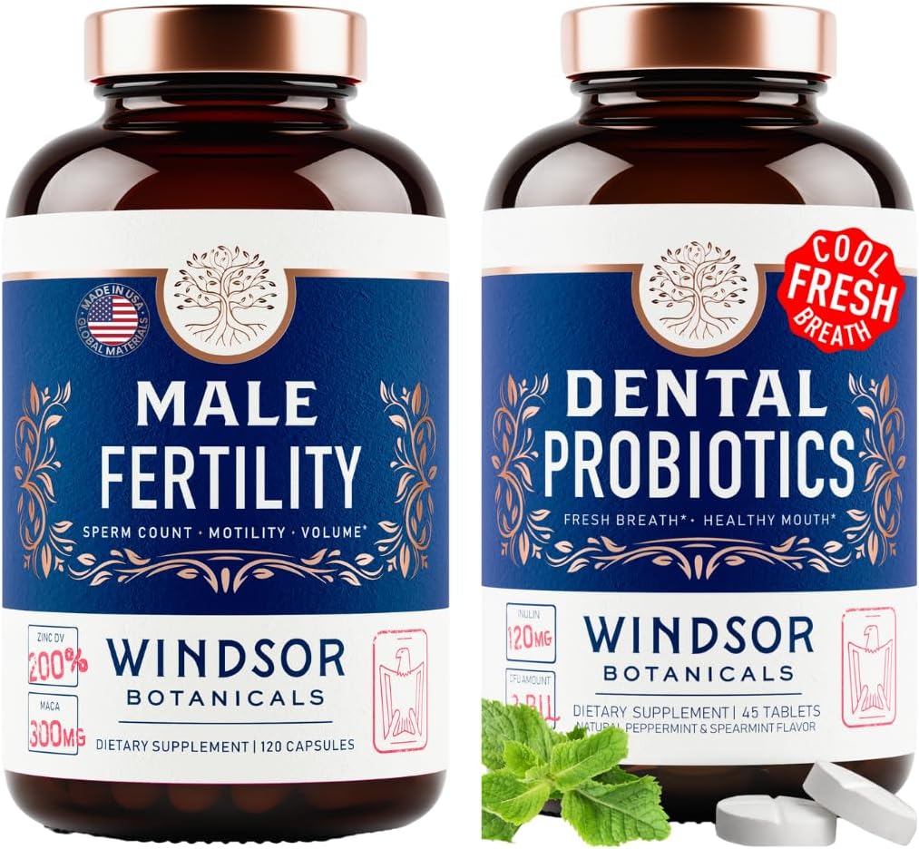 WINDSOR BOTANICALS 남성 페티시 보충교재 및 신선한 호흡을 위한 구두 프로바이오틱스 - Mens Health Bundle
