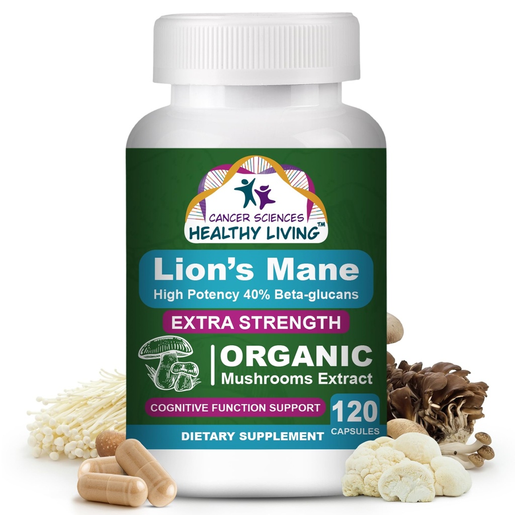 암 과학 유기 사자 Mane 버섯 보충 캡슐 남성 & 여성 - 기억 & 초점을위한 1,500mg 두뇌 보조 식품 - 높은 Potency 40 % Beta-Glucans - Nootropic Mushroom Complex, 120 카운트