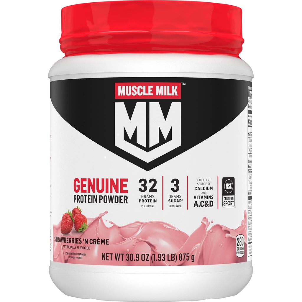 밀크 정품 단백질 분말, 딸기 'N Crème, 1.93 파운드, 13 서빙, 32g 단백질, 3g 설탕, 칼슘, 비타민 A, C & D, NSF 스포츠, Energizing 스낵, 포장 May Vary
